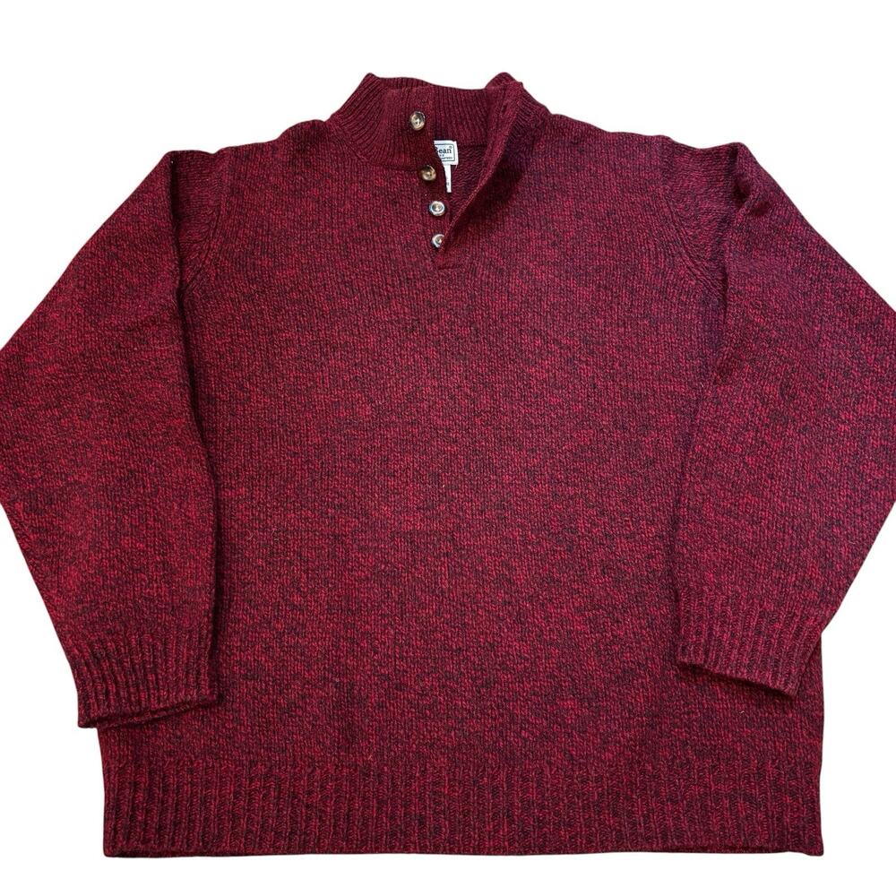 Vintage L.L. Bean Red Marled Wool Henley Pullover Sweater Men's Size XL